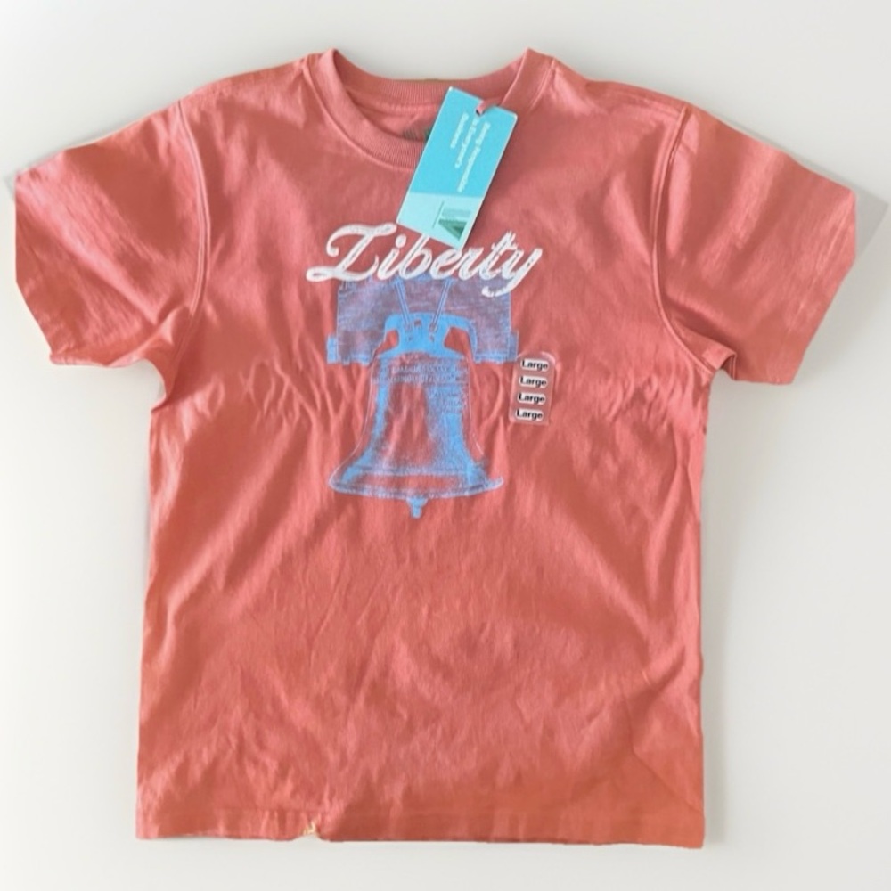 NWT Liberty Bell Graphic Tee Shirt Organic Cotton Soft Brick Orange Size Large